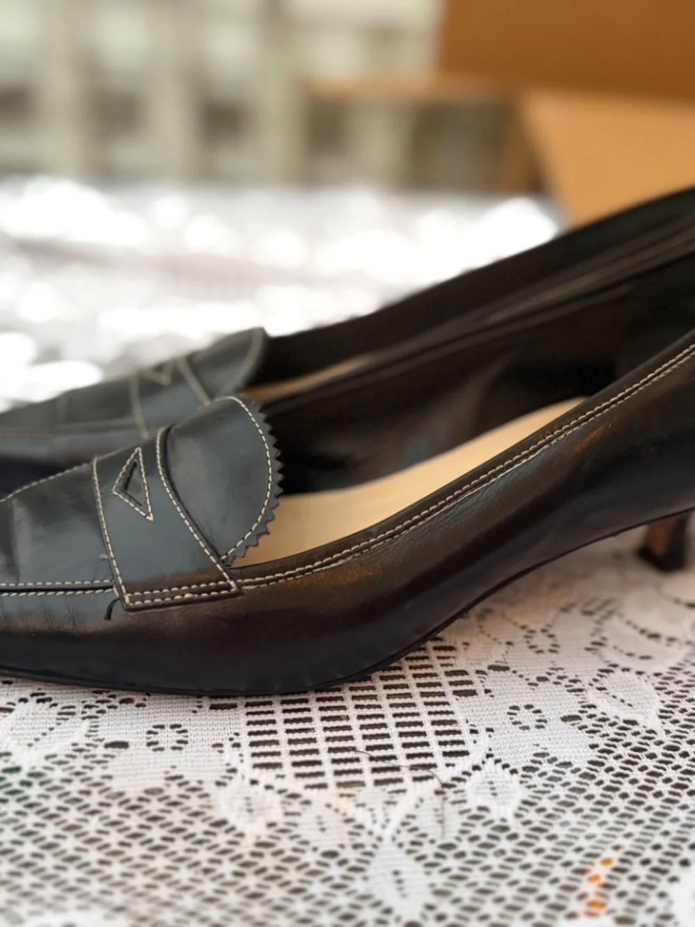 Isaac Mizrahi Black Leather Pointed Toe Penny Loafer Pumps 10B